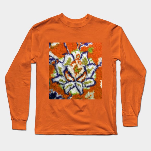 orange flower, flower design, floral designs, minimal art, abstract art, floral pattern, antique rug photo , For custom orders please DM me. Long Sleeve T-Shirt by Hadigheh-art